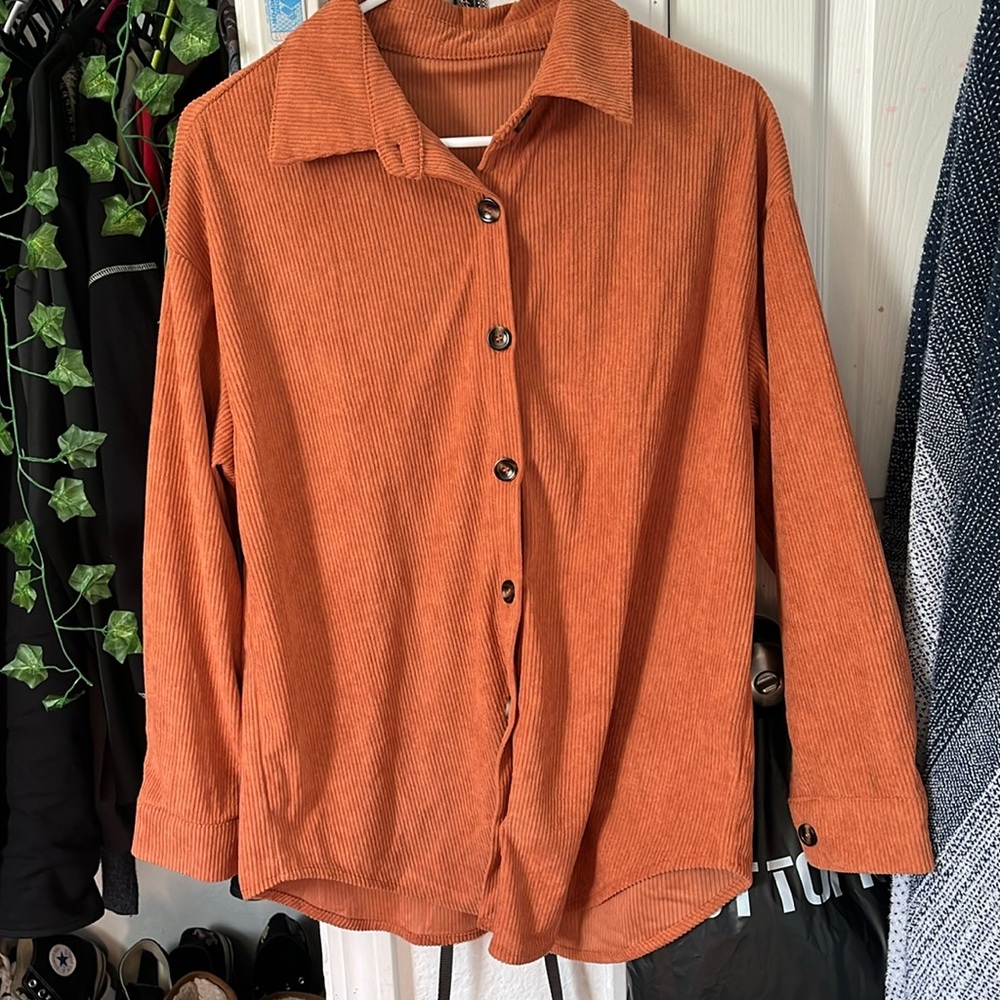 Orange Long-Sleeve Button Up Top
